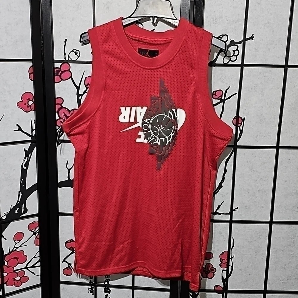 Nike Air Jordan Red & White Upside Down Graphics Jersey Large New